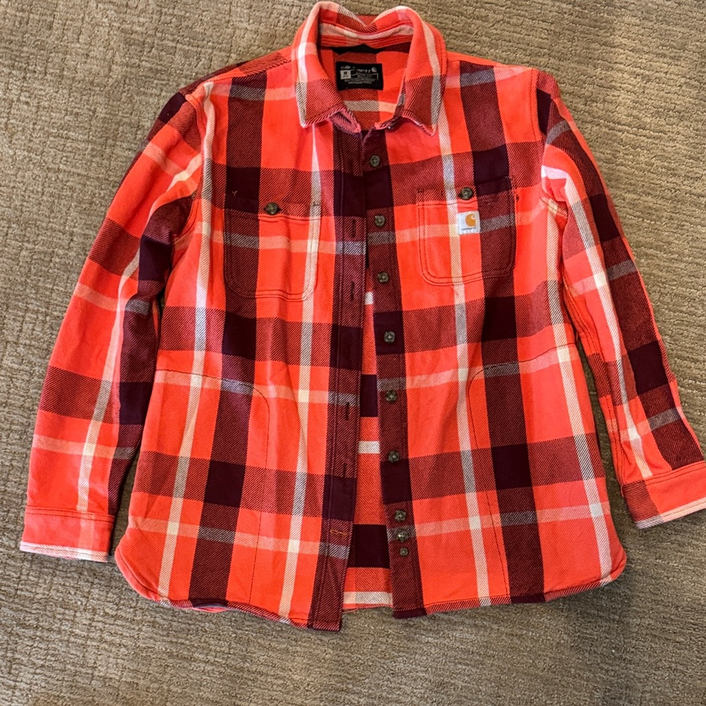 Carhartt Women’s Bold Red and Black Plaid Shirt heavy Cotten